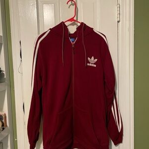 adidas Deep Red Zip-Up Sweatshirt with White Zipper Accents